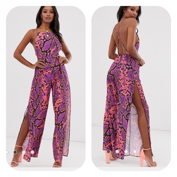 ASOS Pants - ASOS Asymmetric Wide Split Leg Snakeskin Jumpsuit